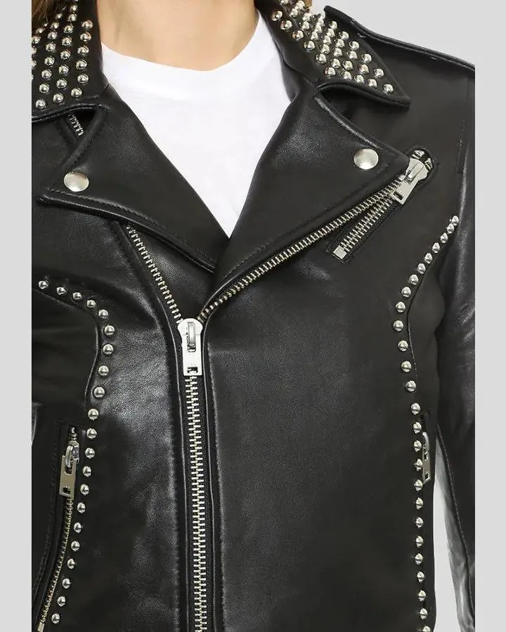 Amia Black Studded Leather Jacket