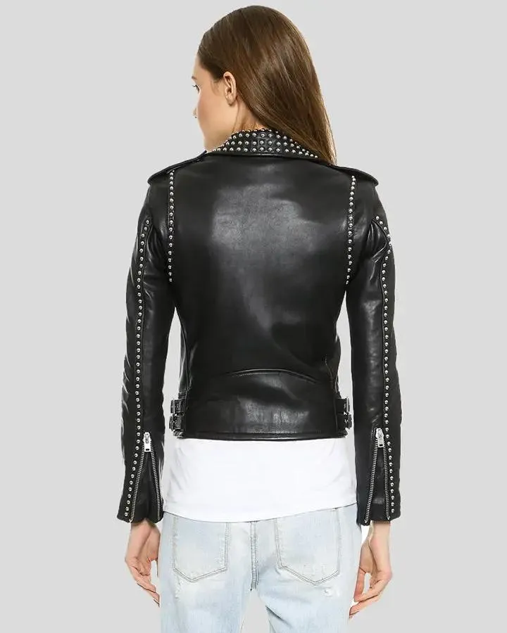 Amia Black Studded Leather Jacket