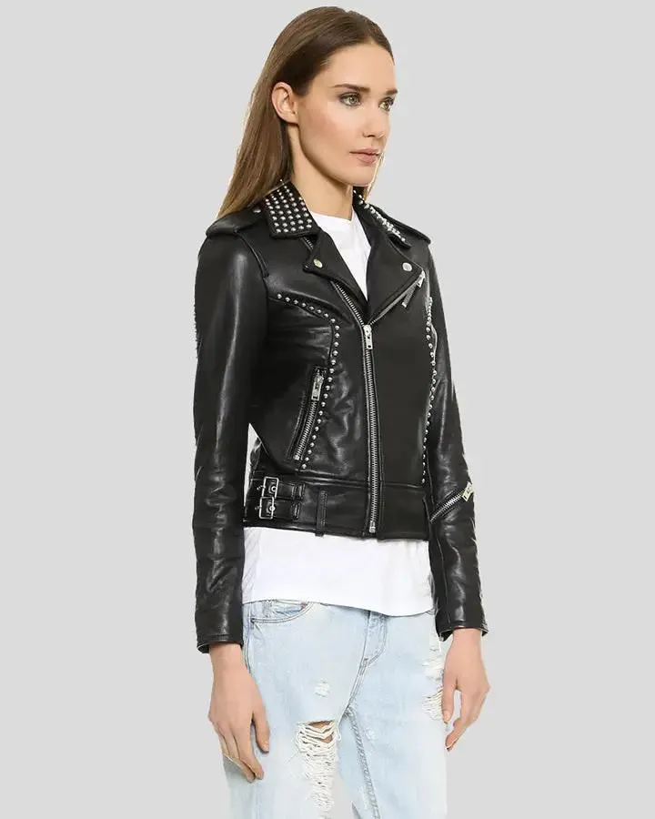 Amia Black Studded Leather Jacket