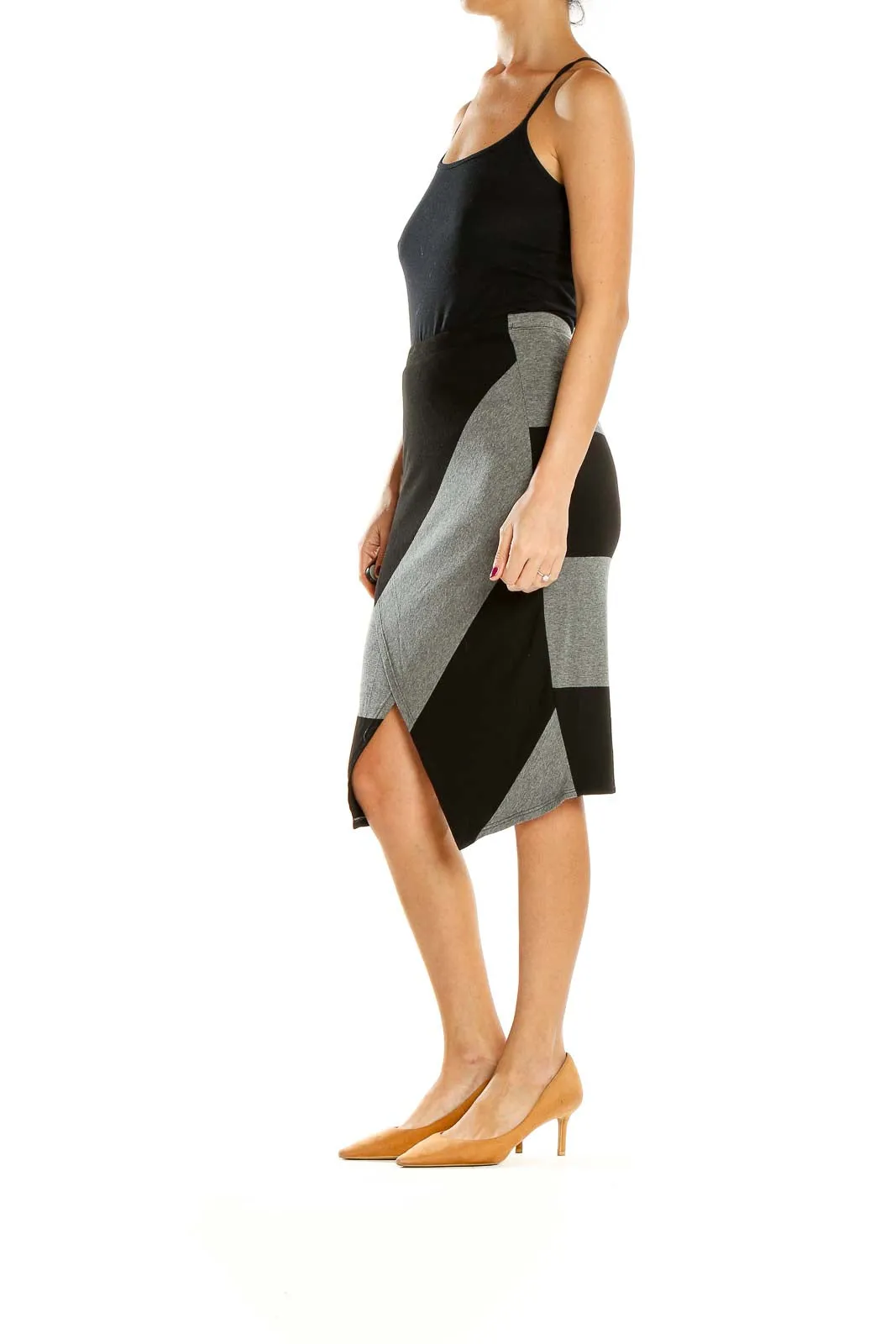 Black and Gray Geometric Pencil Skirt