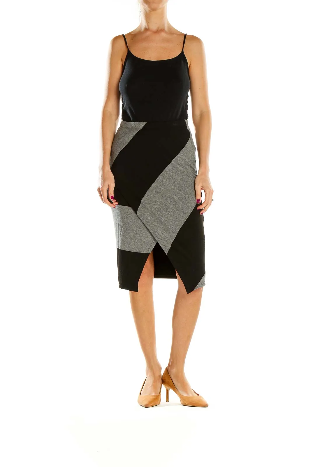 Black and Gray Geometric Pencil Skirt