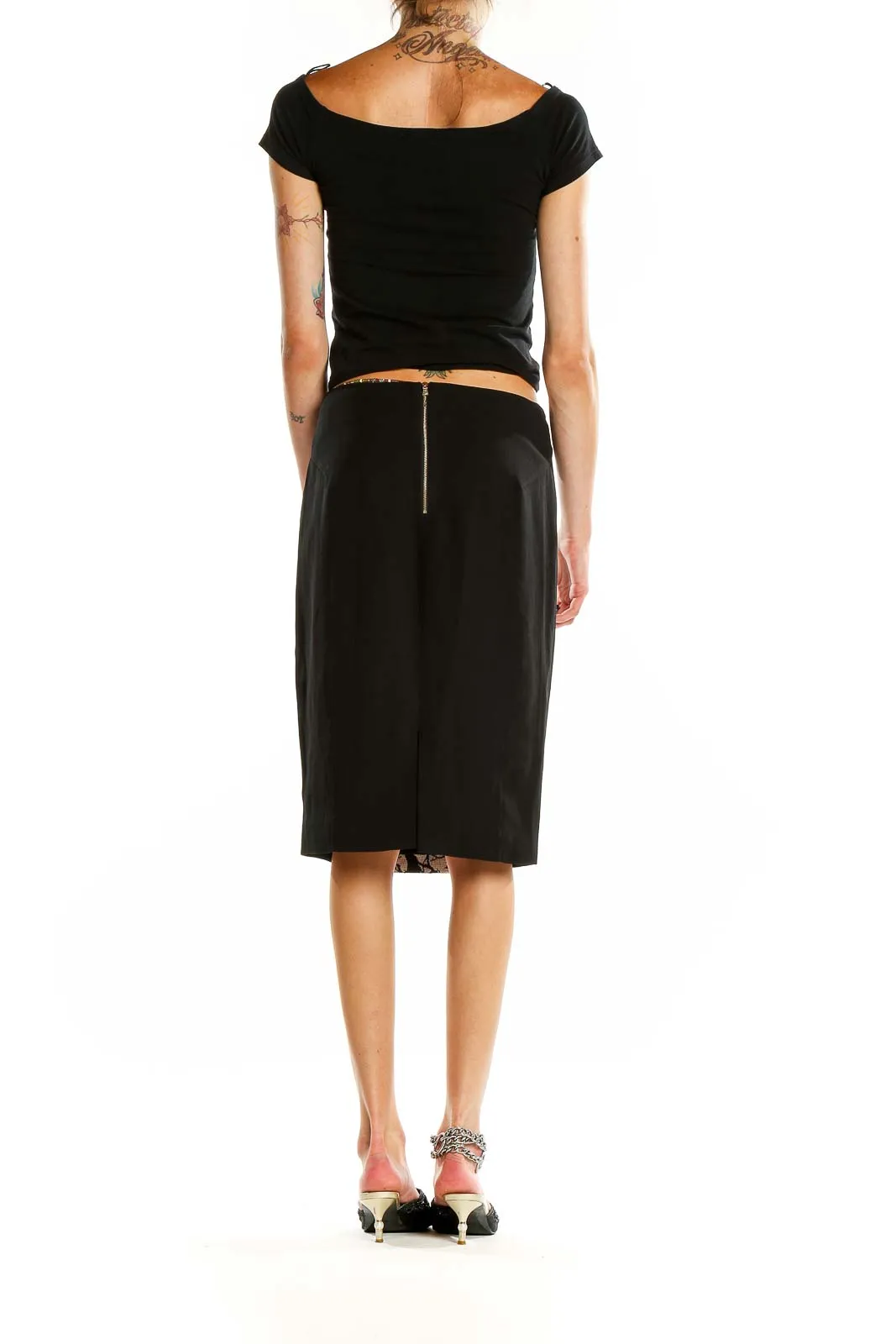 Black and White Patterned Pencil Skirt