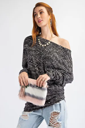 Black Off Shoulder Tops Casual Loose Shirt Dolman Sleeve Tunic Blouse_