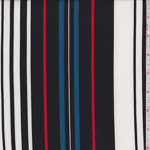 Black/White/Blue Stripe Double Brushed Jersey Knit Fabric