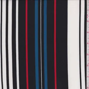 Black/White/Blue Stripe Double Brushed Jersey Knit Fabric