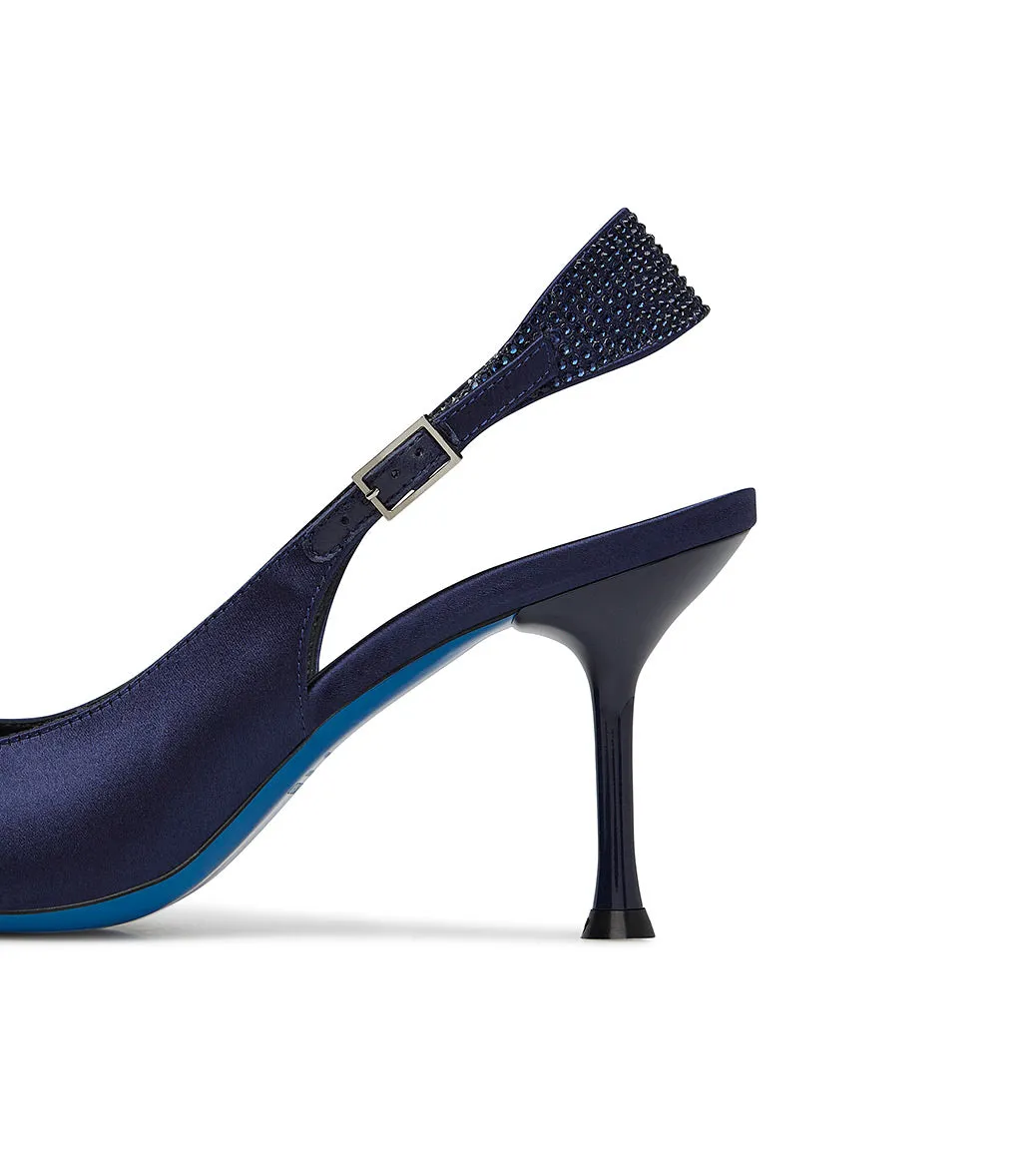 Blue satin jewel slingback