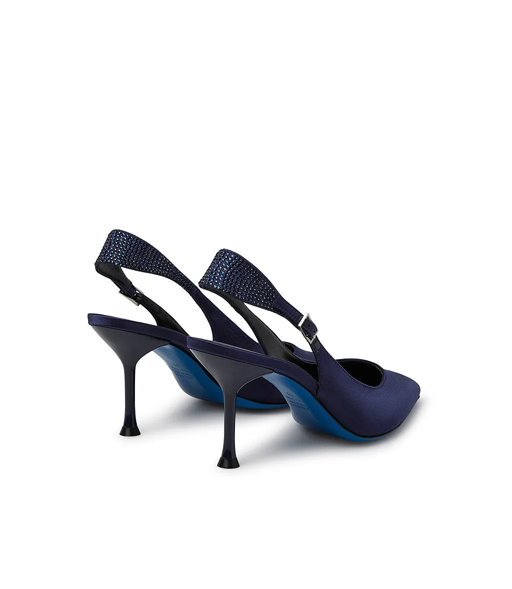 Blue satin jewel slingback