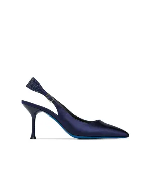 Blue satin jewel slingback