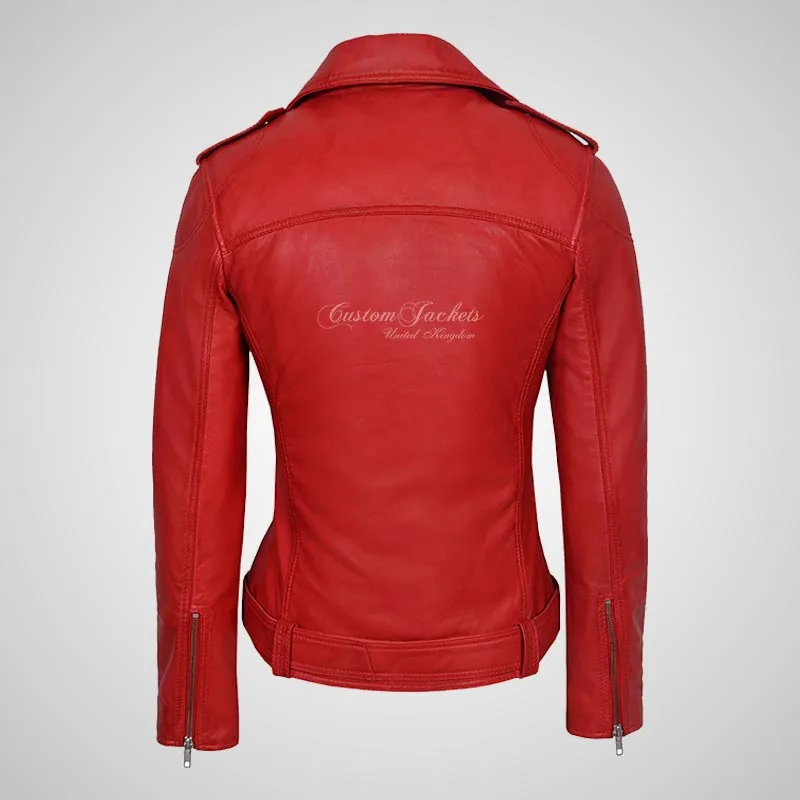 BRIELLE Womens Soft Leather Cross Zip Biker Jacket