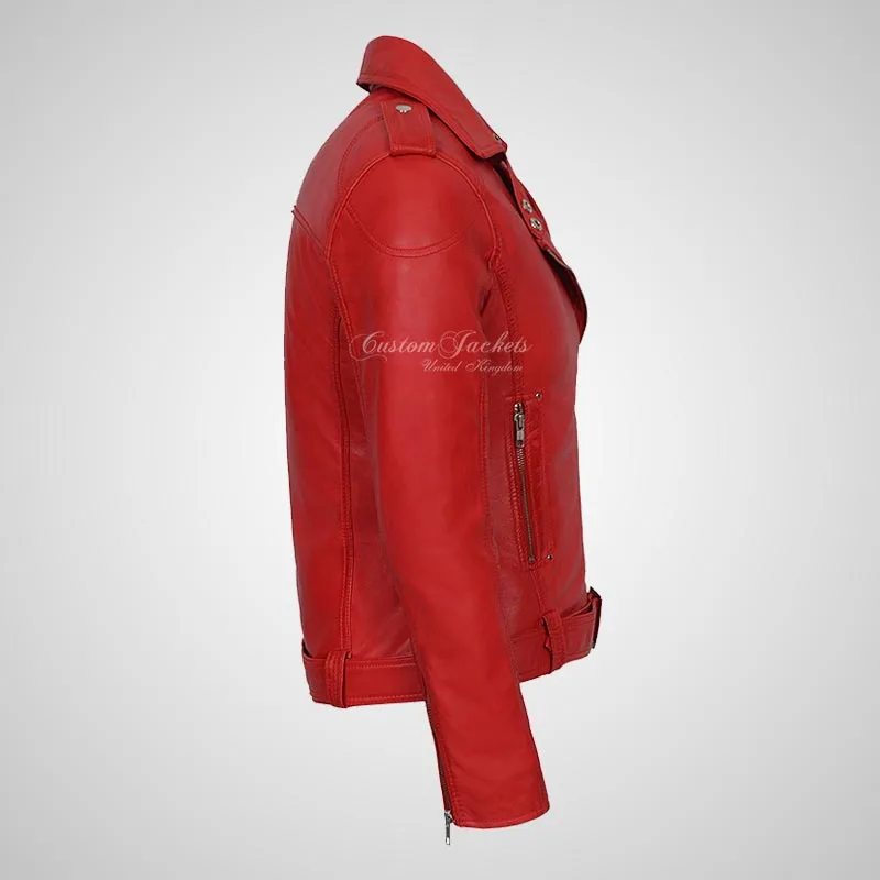 BRIELLE Womens Soft Leather Cross Zip Biker Jacket