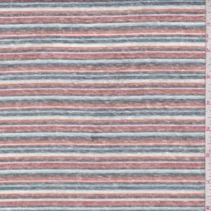 Brown Clay/Aqua/Charcoal Stripe Slub Jersey Knit Fabric
