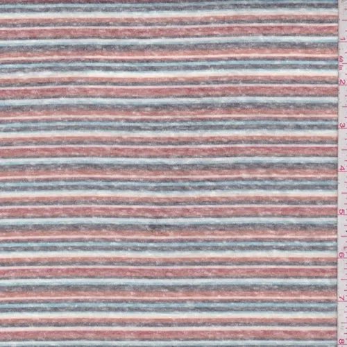 Brown Clay/Aqua/Charcoal Stripe Slub Jersey Knit Fabric