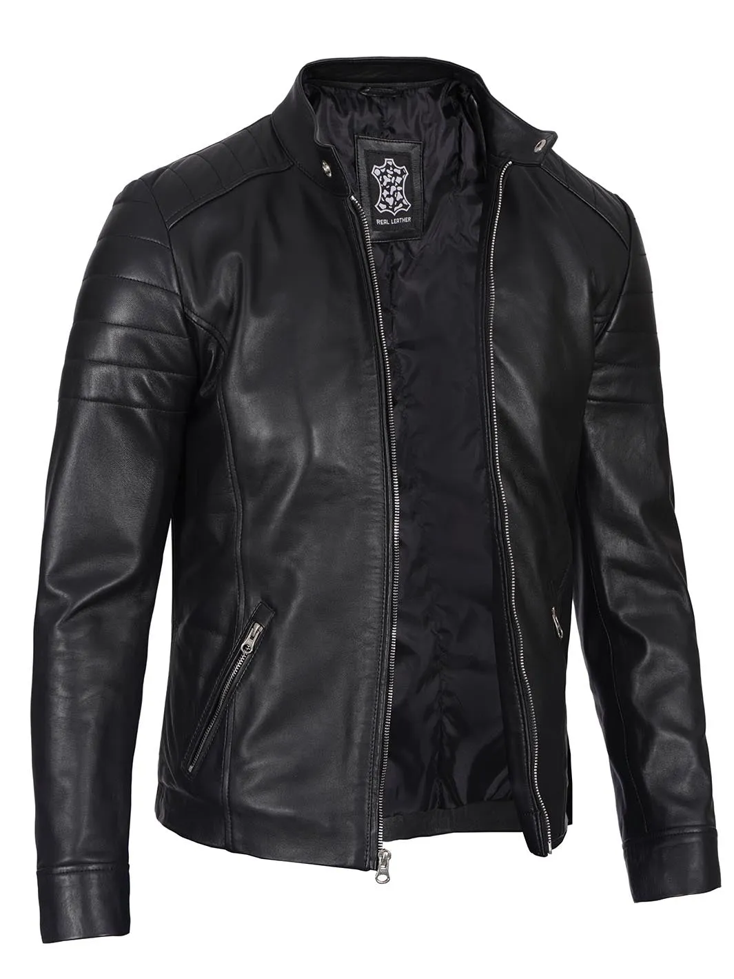 Carrie Mens Black Cafe Racer Real Leather Jacket