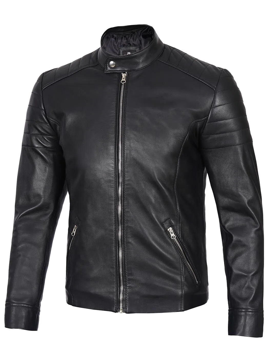 Carrie Mens Black Cafe Racer Real Leather Jacket
