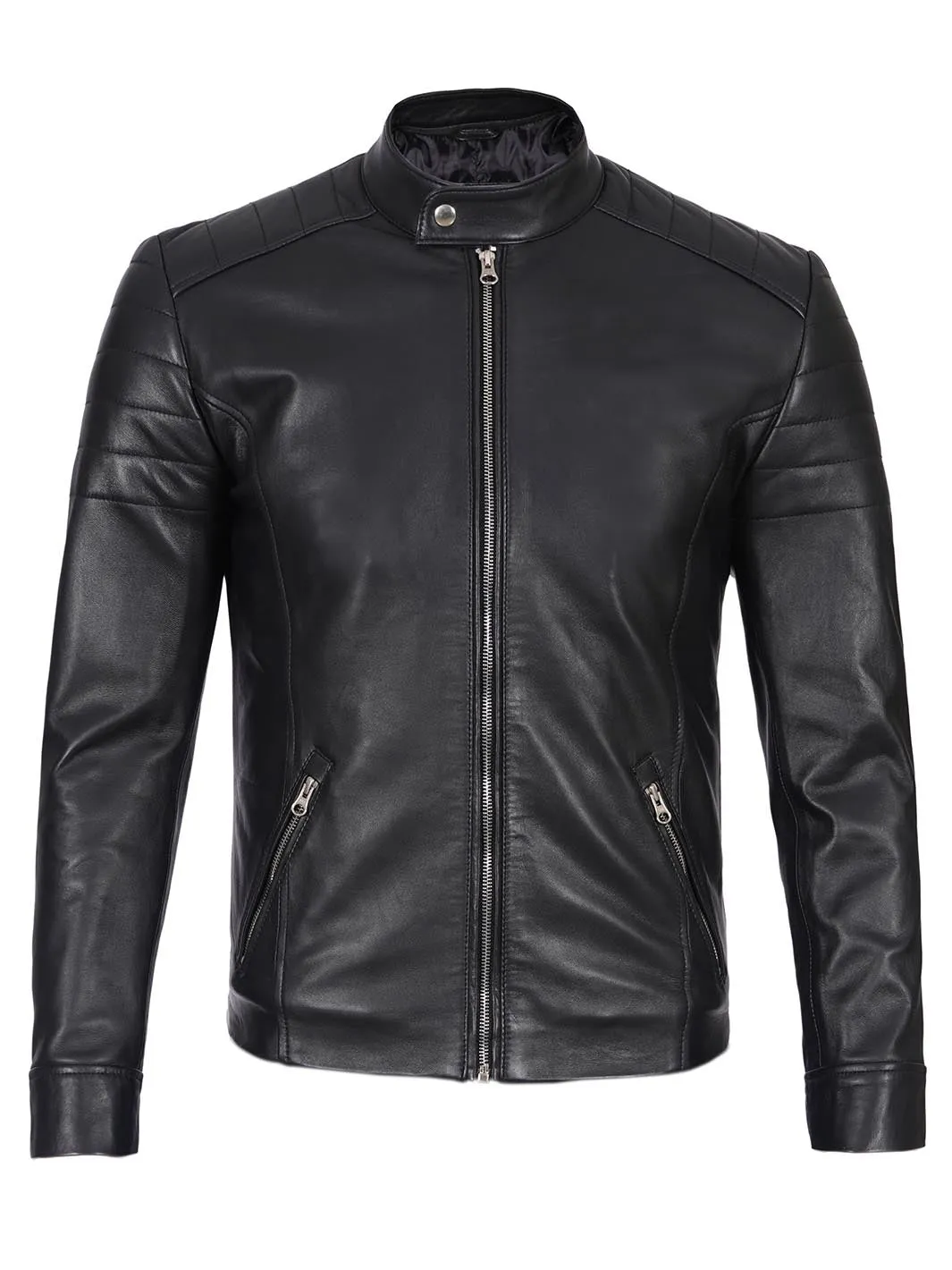 Carrie Mens Black Cafe Racer Real Leather Jacket