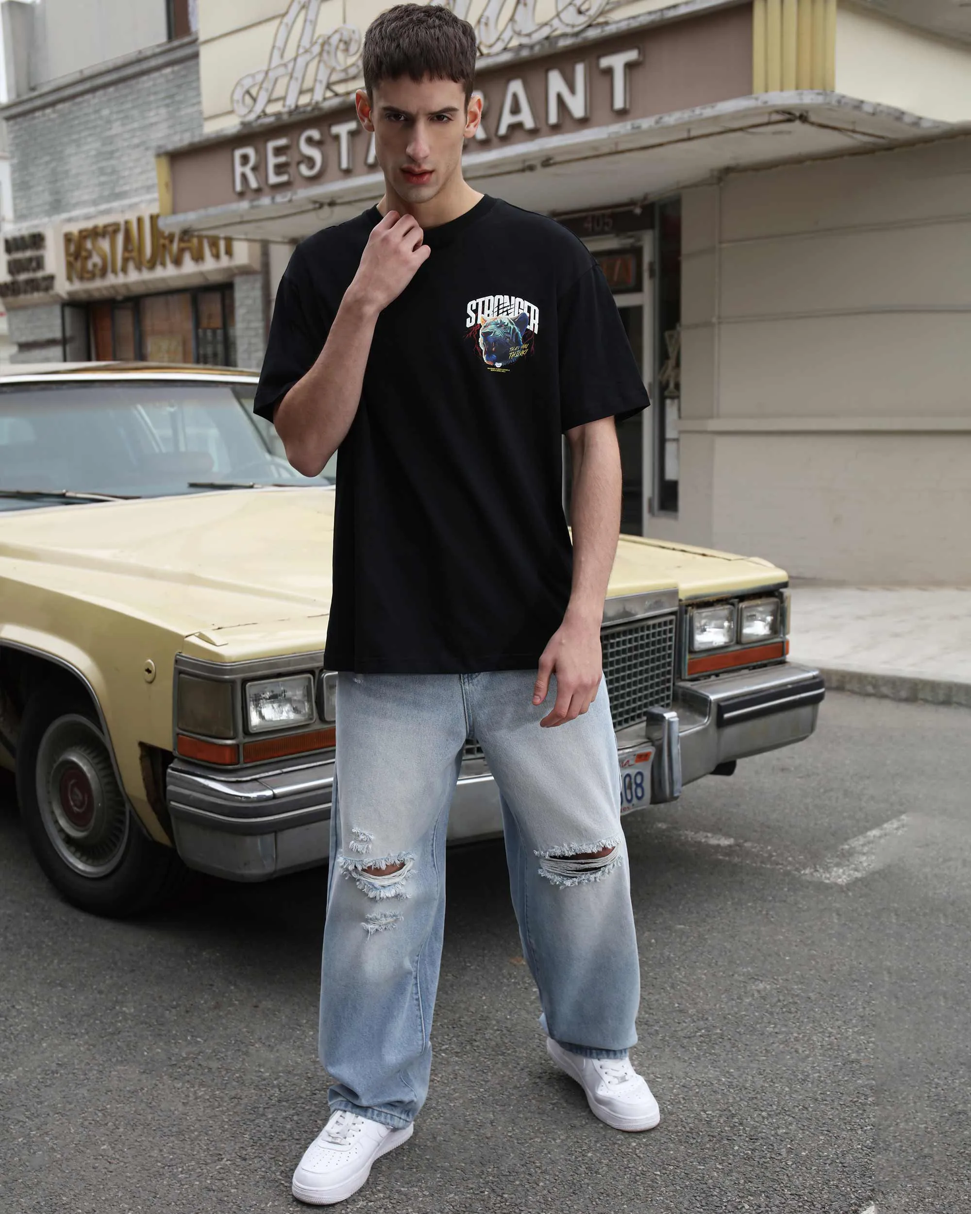 Casual and Versatile Blue Ripped Baggy Jeans-Mexico Local Delivery