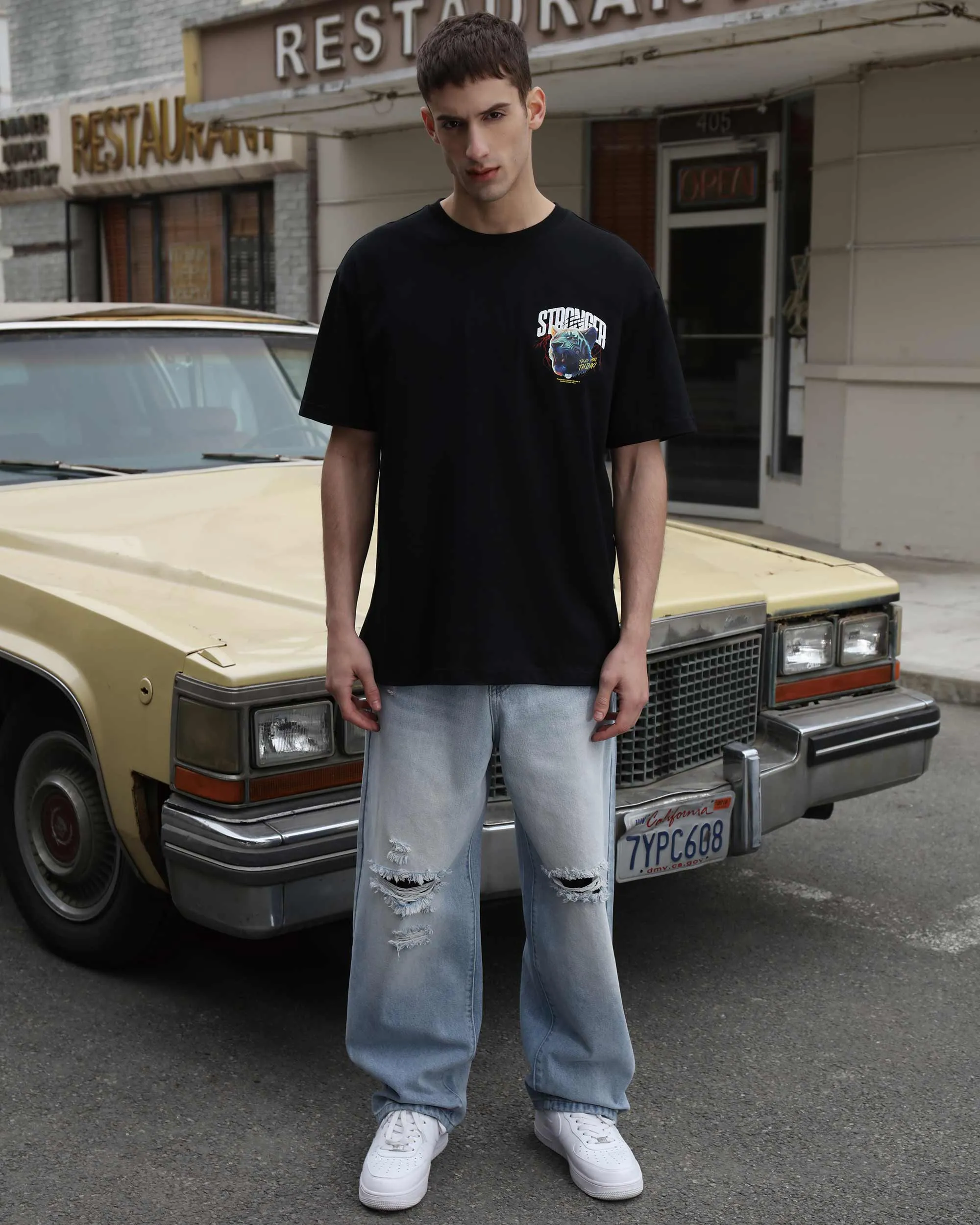 Casual and Versatile Blue Ripped Baggy Jeans-Mexico Local Delivery