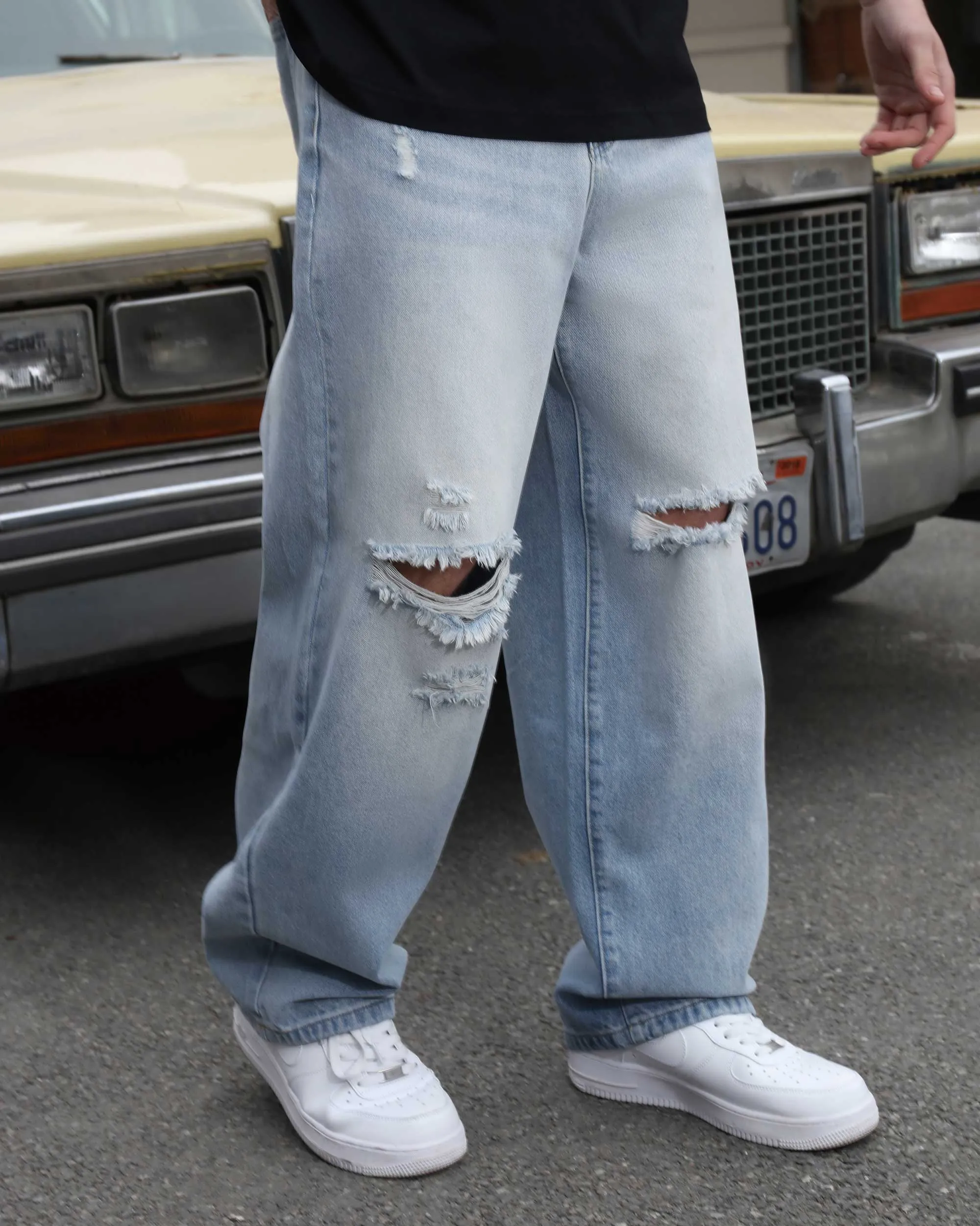 Casual and Versatile Blue Ripped Baggy Jeans-Mexico Local Delivery