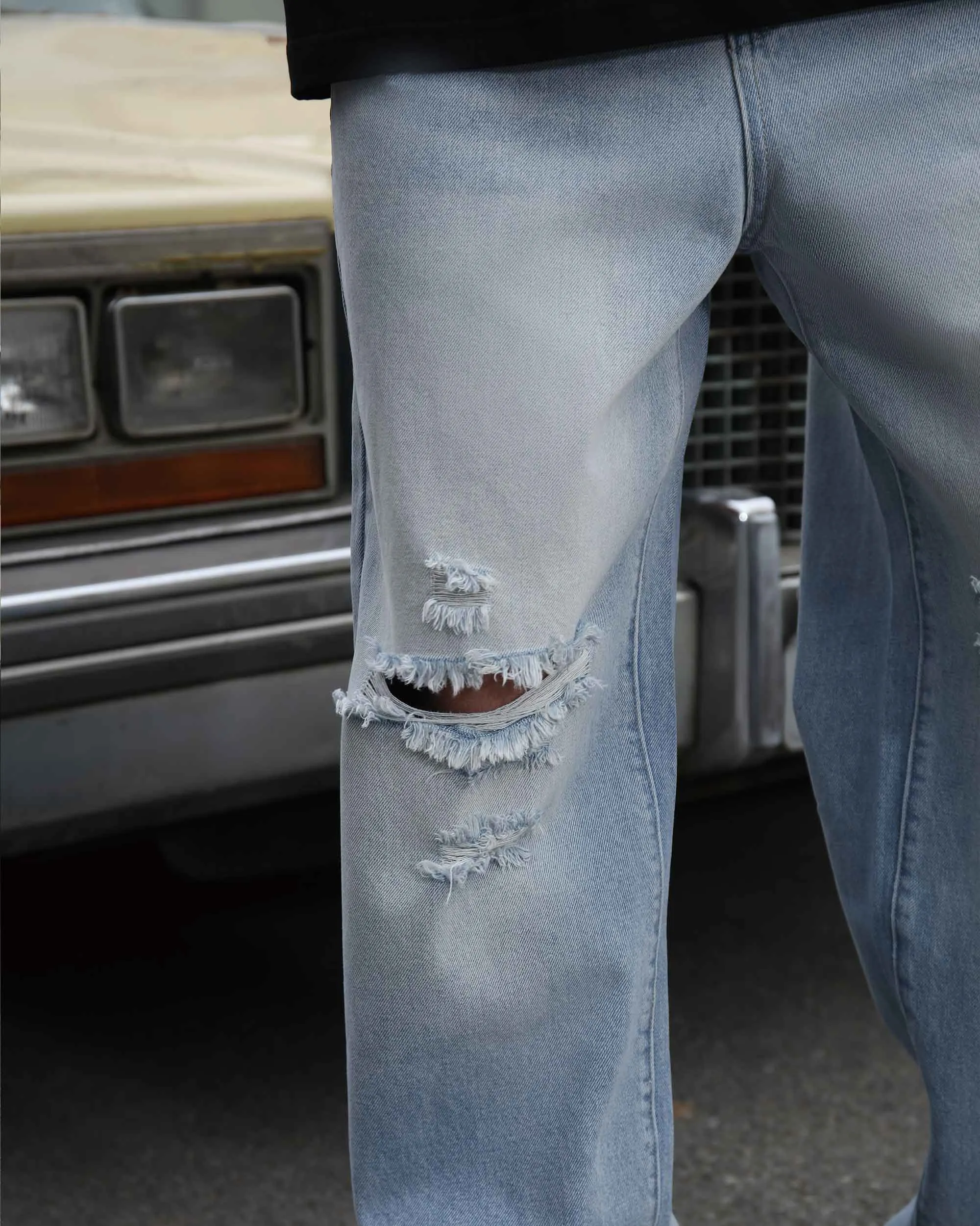 Casual and Versatile Blue Ripped Baggy Jeans-Mexico Local Delivery