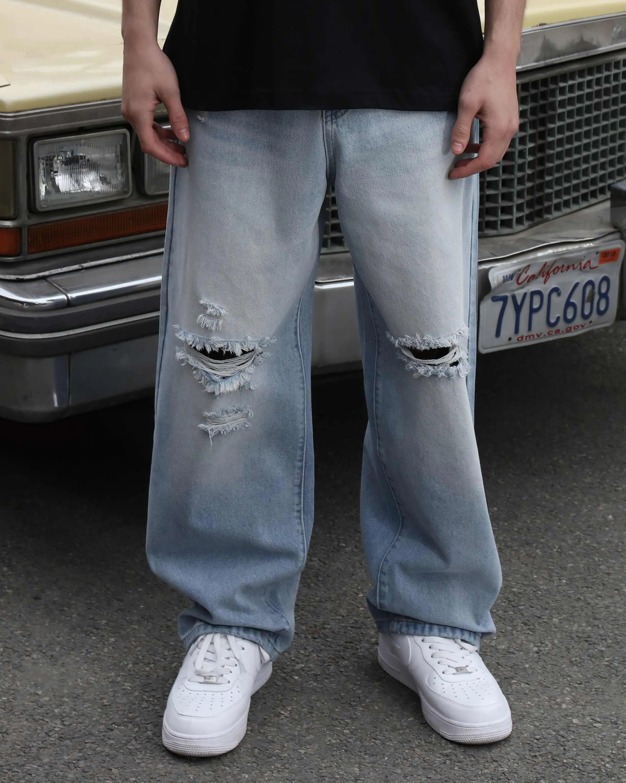 Casual and Versatile Blue Ripped Baggy Jeans-Mexico Local Delivery