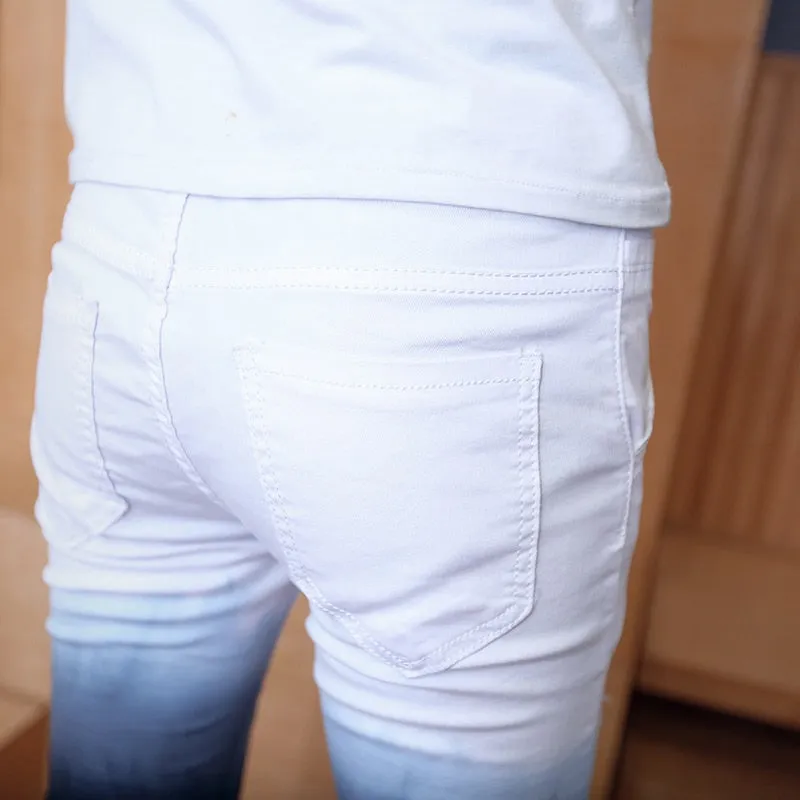 Contrast Gradient Slim Fit Ripped Casual Men Jeans