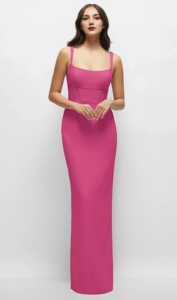Corset Column Maxi Dress Square Neckline Satin Long Bridesmaid Dresses Wedding Guest Dresses