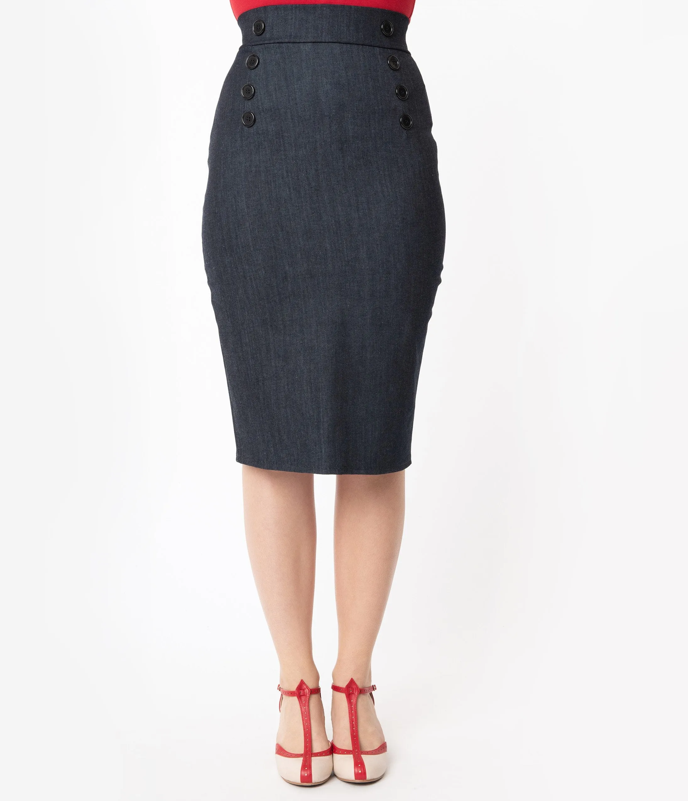 Denim Nautical High Waist Pencil Skirt