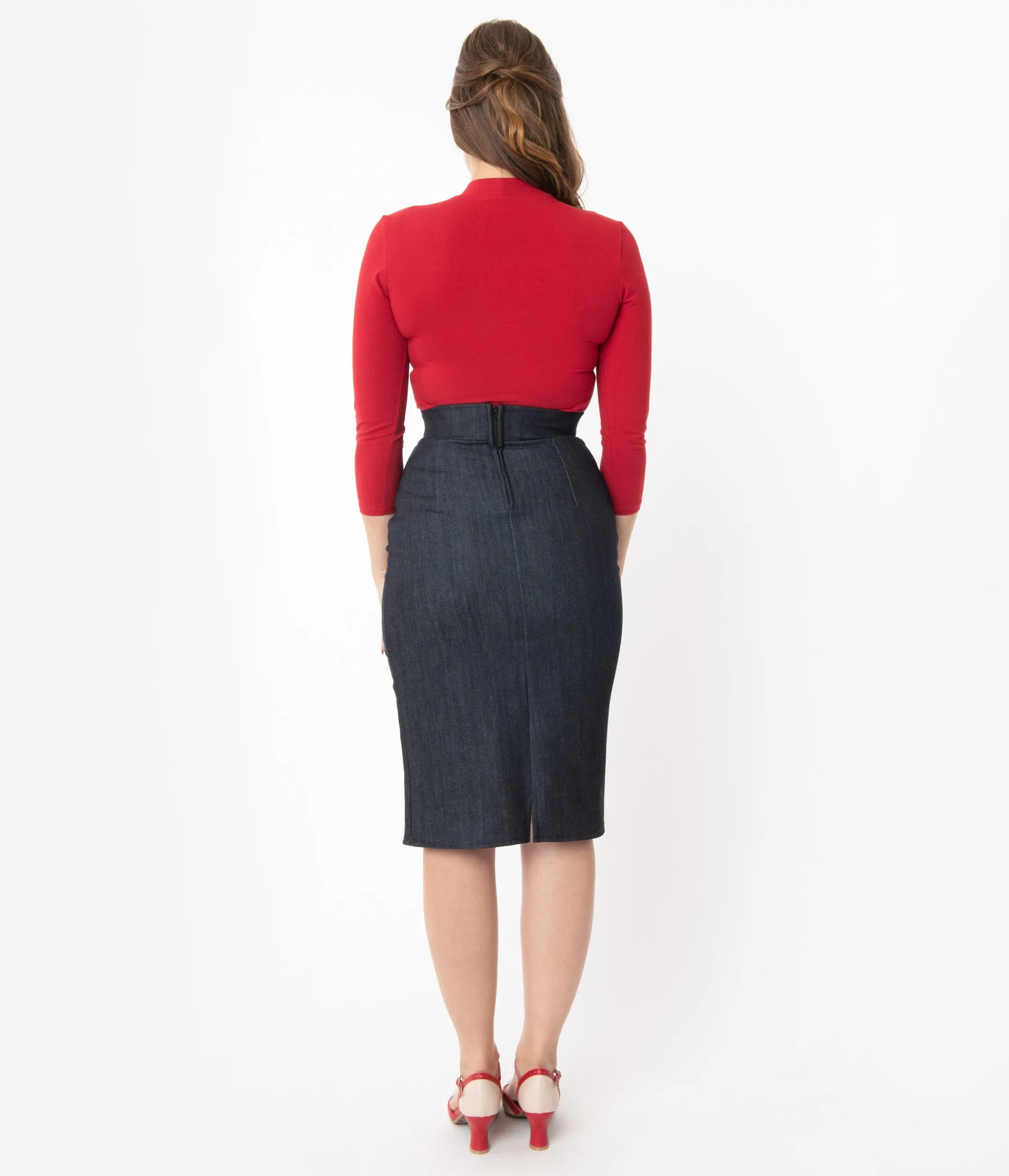 Denim Nautical High Waist Pencil Skirt