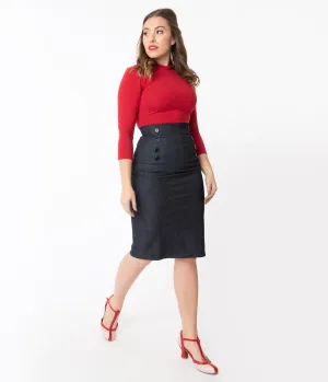 Denim Nautical High Waist Pencil Skirt