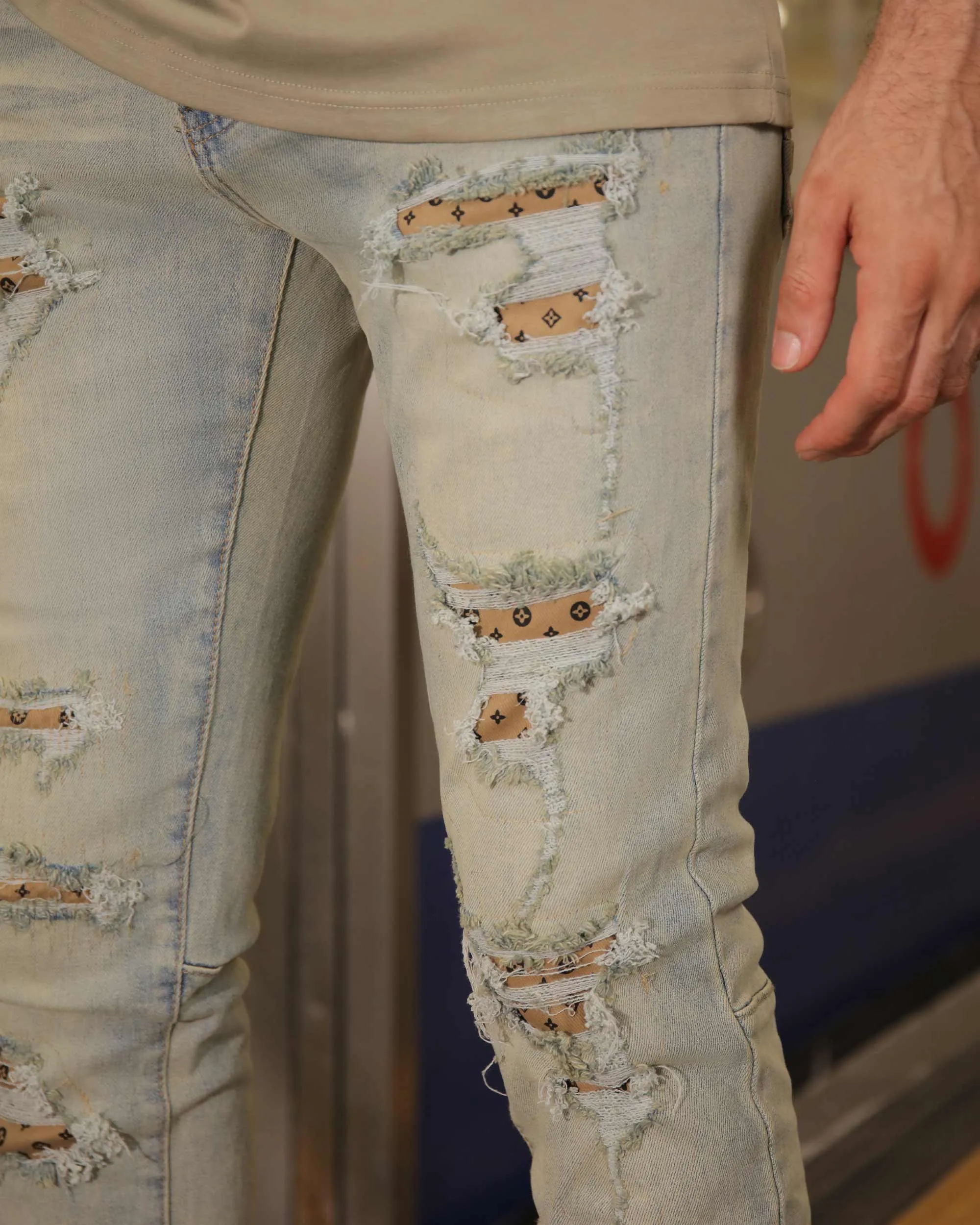 Distressed Ripped Blue Jeans with Vintage Charm