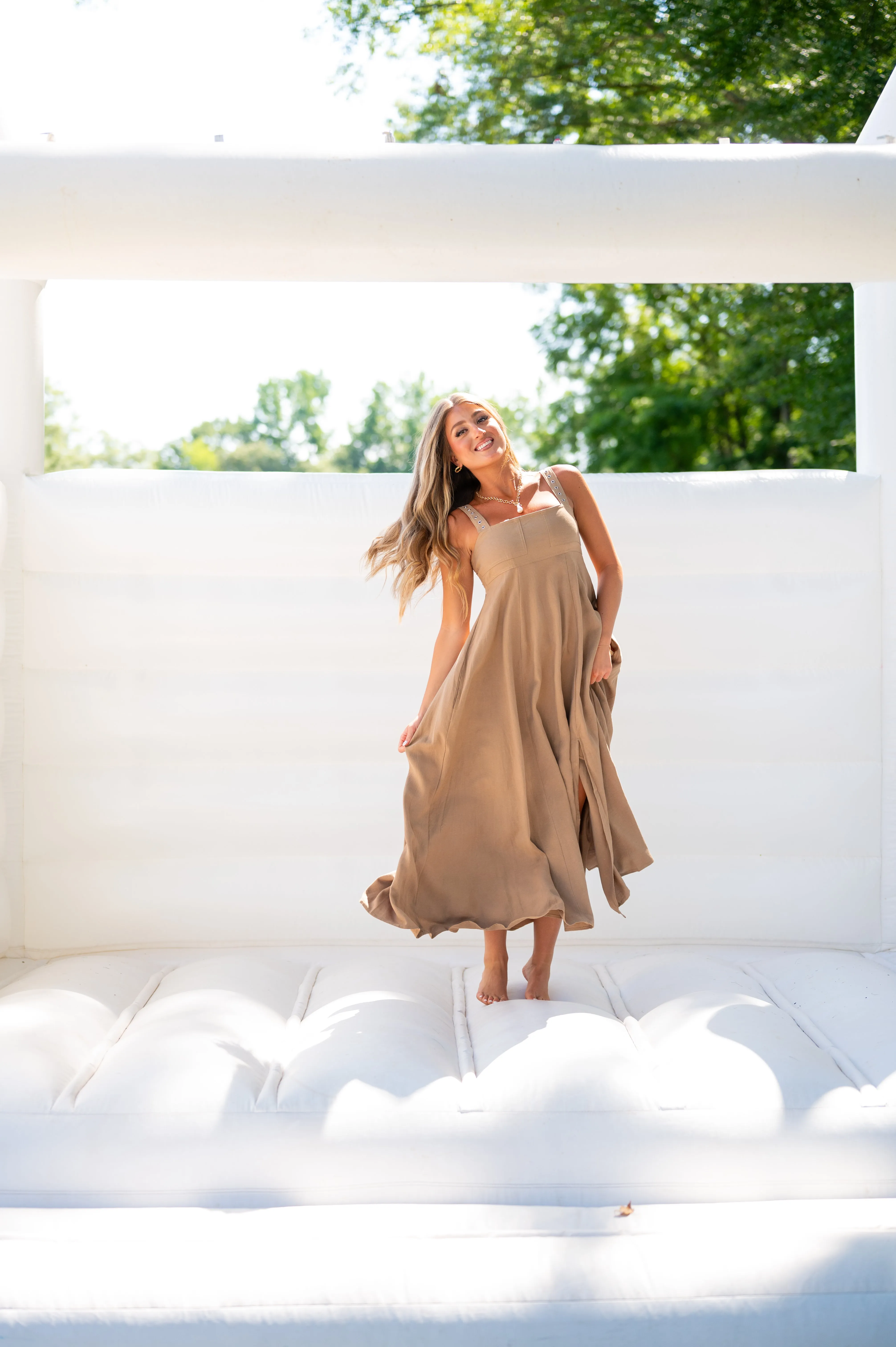 European Summer Maxi Slit Dress-Tan