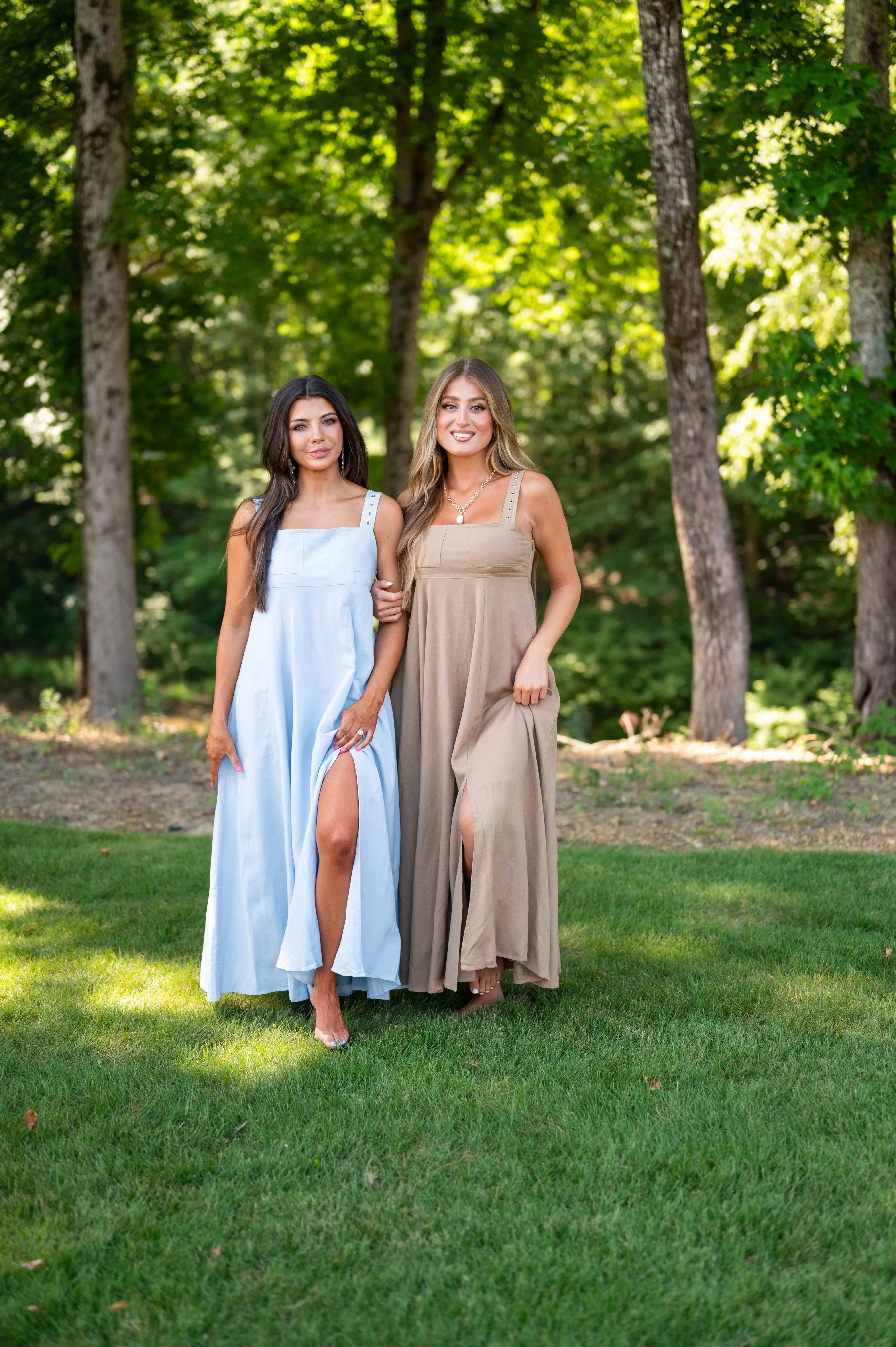 European Summer Maxi Slit Dress-Tan