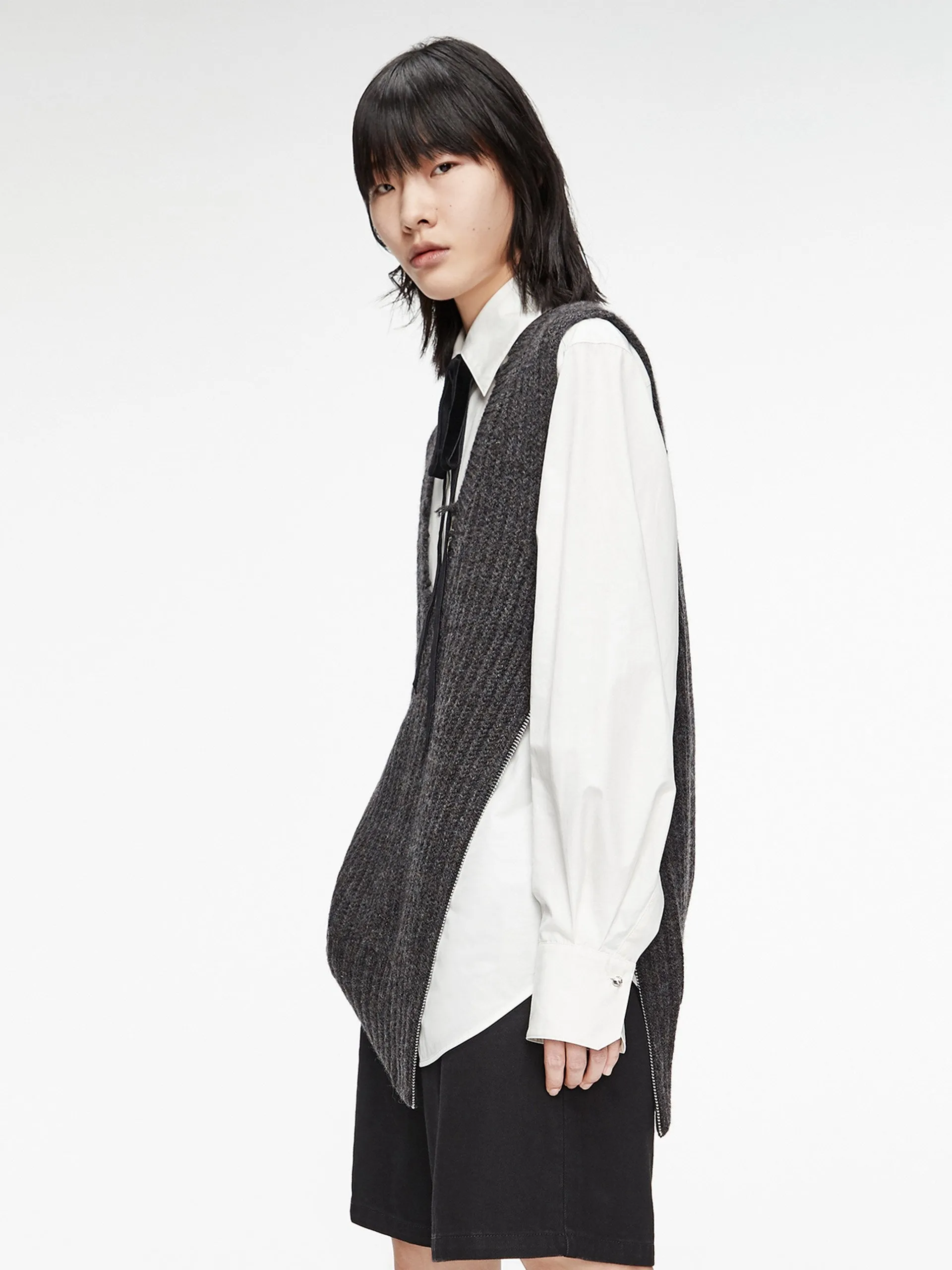 Frayed V-Neck Wool Knit Vest