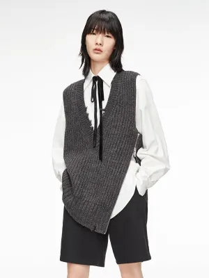 Frayed V-Neck Wool Knit Vest
