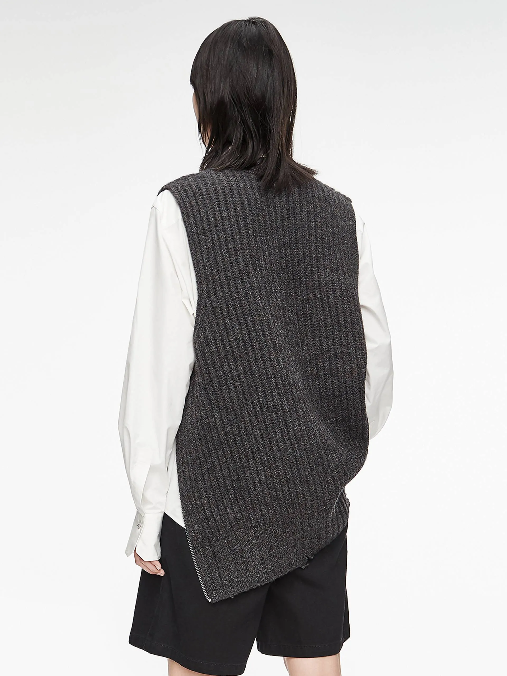 Frayed V-Neck Wool Knit Vest