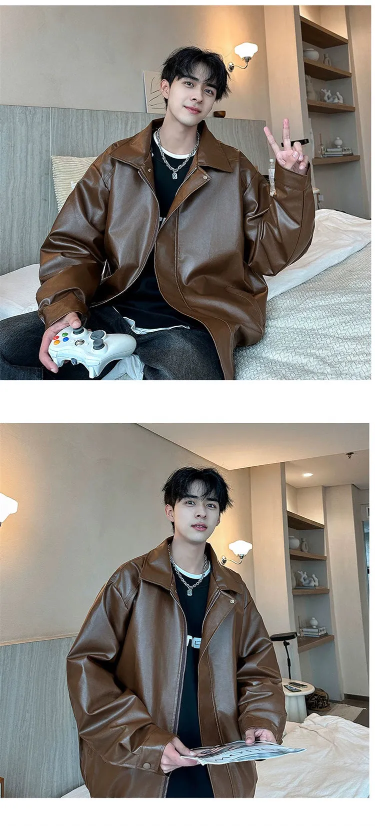 Hip Hop Ins American Retro Motorcycle Clothing Couple Leather Coat