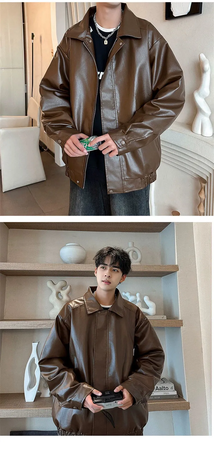 Hip Hop Ins American Retro Motorcycle Clothing Couple Leather Coat