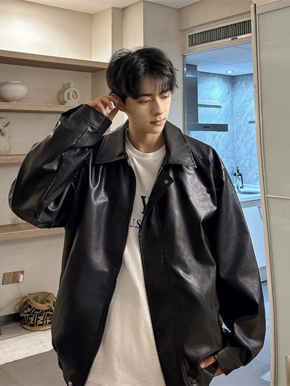 Hip Hop Ins American Retro Motorcycle Clothing Couple Leather Coat