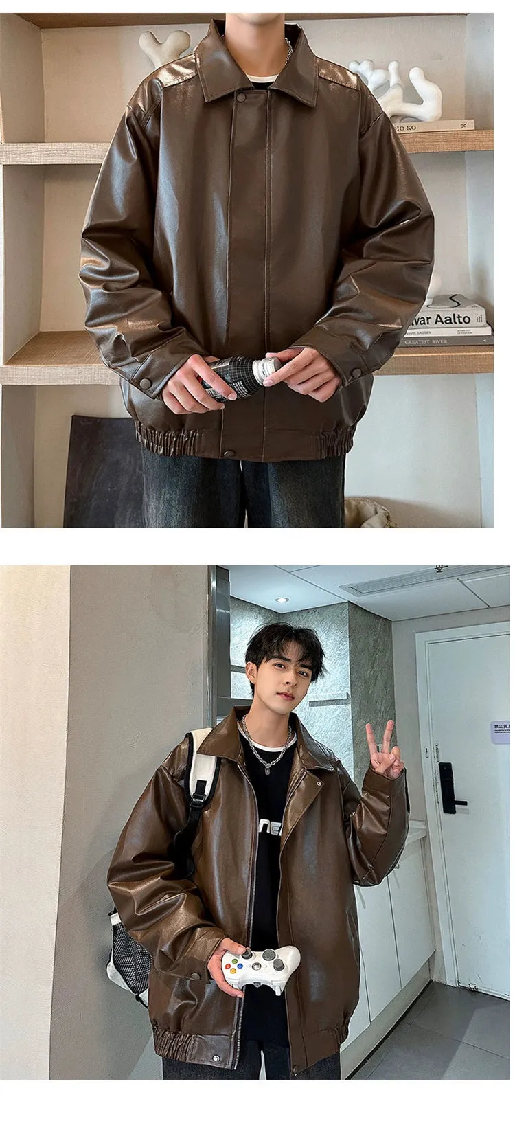 Hip Hop Ins American Retro Motorcycle Clothing Couple Leather Coat