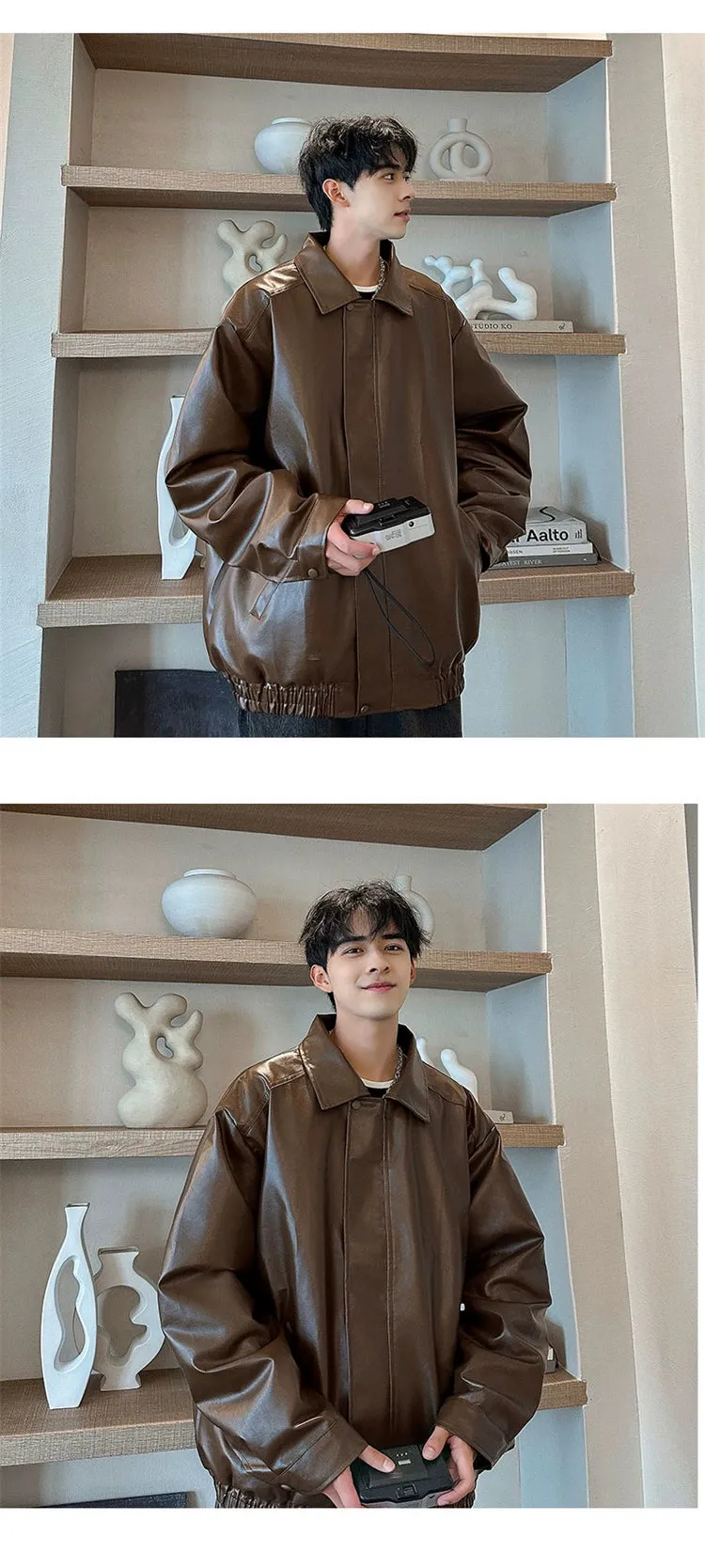 Hip Hop Ins American Retro Motorcycle Clothing Couple Leather Coat