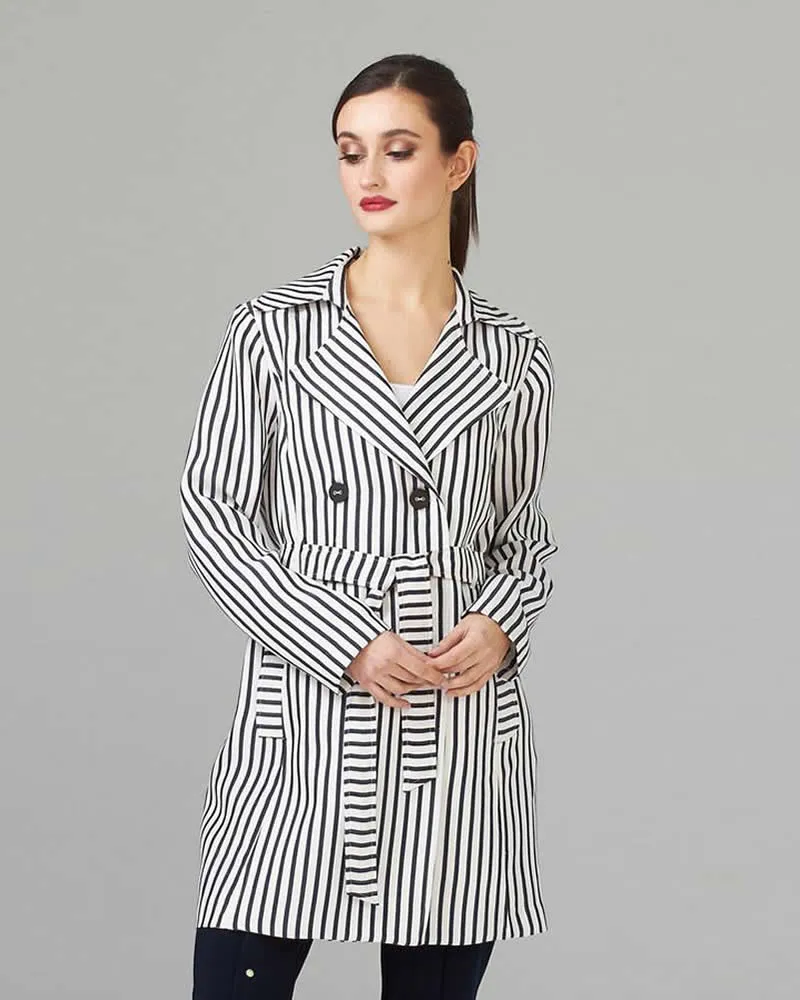 Joseph Ribkoff Classic Striped Trench Jacket, Navy / Off White Style 201253