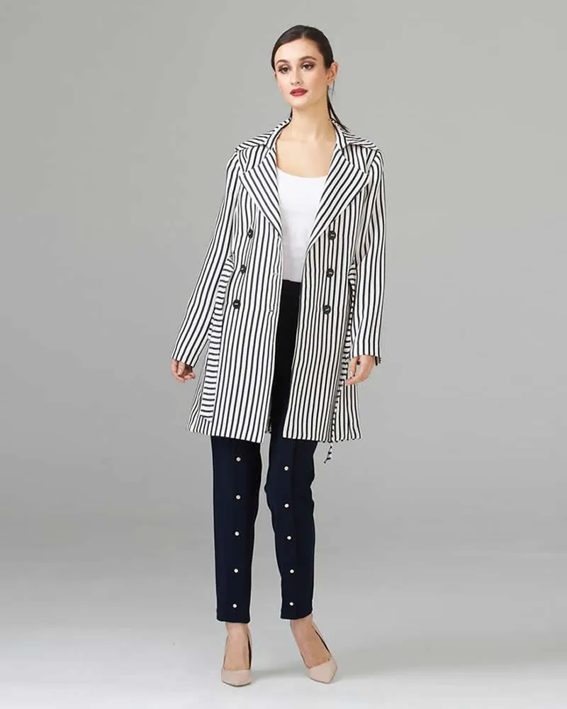 Joseph Ribkoff Classic Striped Trench Jacket, Navy / Off White Style 201253