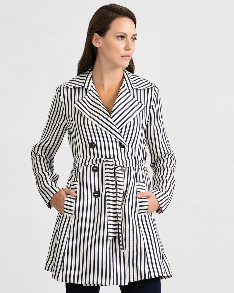 Joseph Ribkoff Classic Striped Trench Jacket, Navy / Off White Style 201253