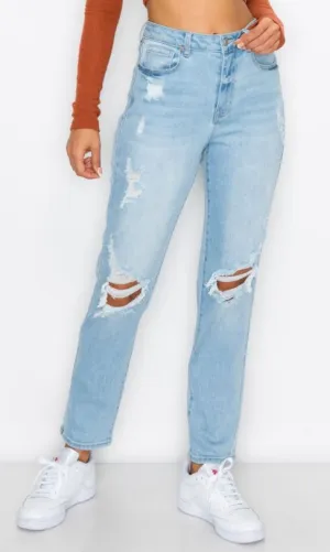 KNEE RIPPED MOM JEANS