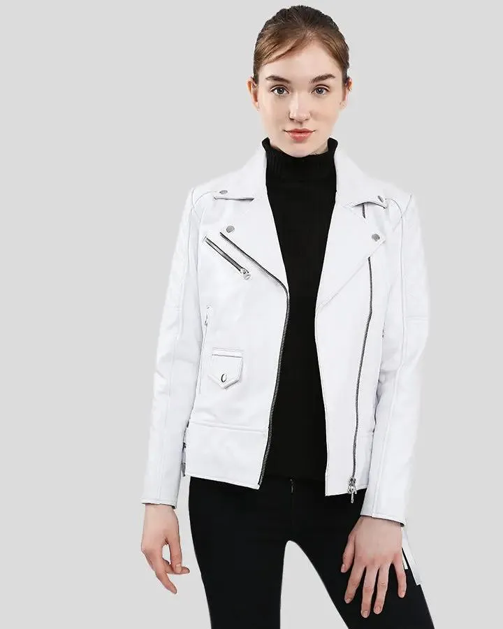 Layla White Fringe Biker Leather Jacket