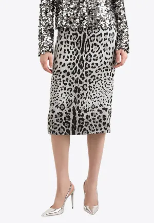 Leopard Print Charmeuse Midi Pencil Skirt