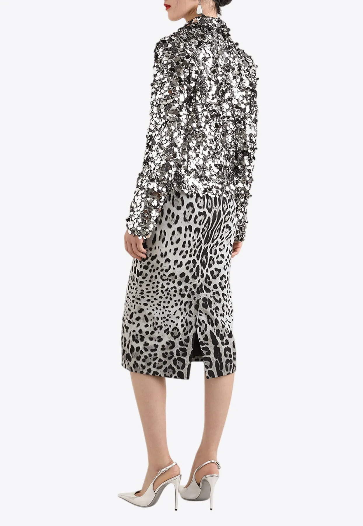 Leopard Print Charmeuse Midi Pencil Skirt