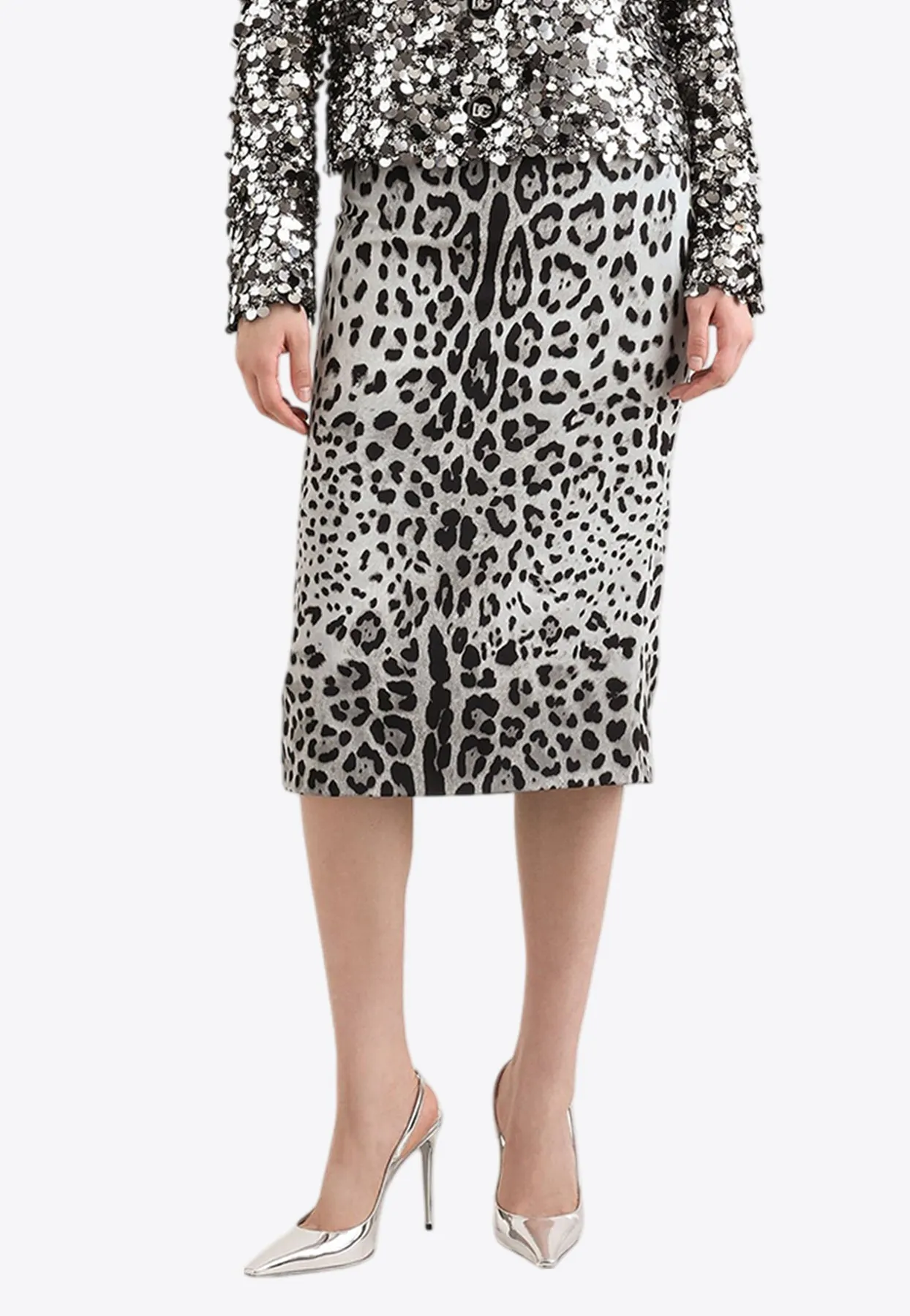 Leopard Print Charmeuse Midi Pencil Skirt
