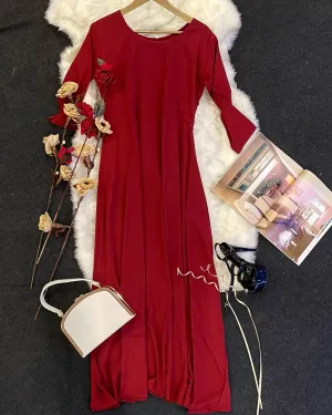 Maroon Red Dress With Full Sleeves