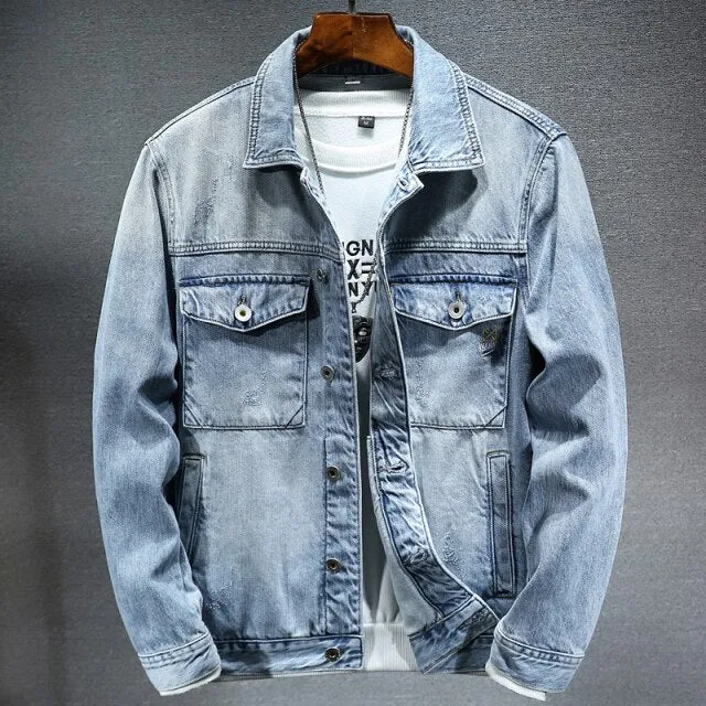 Men Classic Gray Slim Casual Denim Jacket